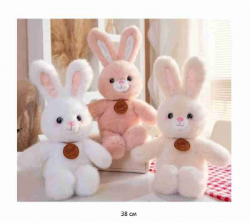 им Зайка арт. YE24122-1/25219-6 Пушистый цвета микс с медальоном 38 см в пак.)