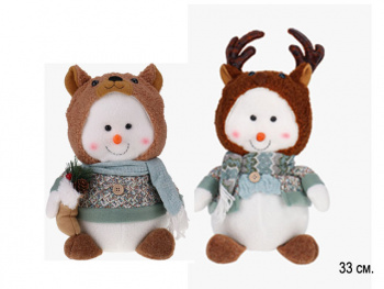 им Снеговик арт. X91-601 В шапке-зверюшке ассорти 33 см Набор 2 шт. в пак.