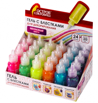 кс_Гель с блестками арт. 662261 ОСТРОВ СОКРОВИЩ, 20 мл, неон, цв. ассорти, в дисплее