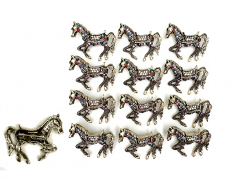 Брошь арт. XBZ0099-1 Лошадь бежит золото с цветными стразами Набор 12 шт. в пак.