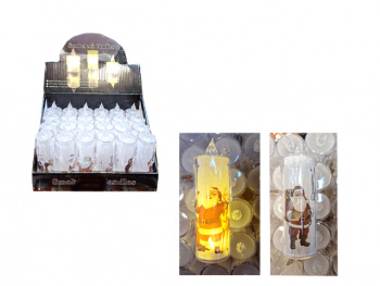 Свеча Новогодняя арт. JYB690834-502 "Огонек" с рисунком ассорти 3,7*12 см (24 шт.) в кор.