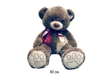 им Медведь арт. 411-811 Коричневый с атласной лентой, вышивкой "love" 80 см в пак.