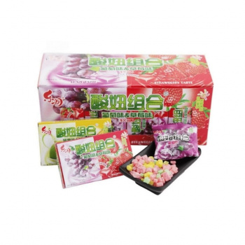 Конфета арт. 840711-1 Жевательная кислая "2 вкуса: виноград+клубника" 14 г 20 шт. в кор.'*