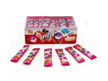 Конфета арт. 002138-5 Карамель на палочке "Клубника со сливками" 320 г в кор.#