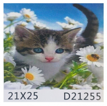 Алмазная мозаика арт. D21255 Котенок в ромашках 21*25 не полная выкладка на картоне Алмазная мозаика арт. D21255 Котенок в ромашках 21*25 не полная выкладка на картоне