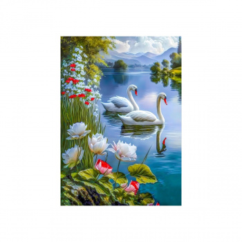 Алмазная мозаика арт. GLD63077 Два лебедя 30*40 полная выкладка на подрамнике