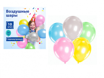 кс_Шары воздушные арт. 105014 30 см, 10 шт. "ЗОЛОТАЯ СКАЗКА", перламутр, ассорти 5 цветов