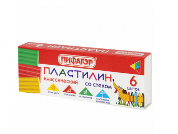 кс_Пластилин классический арт. 106674 ПИФАГОР "Веселая такса" 6 цветов 90 г СО СТЕКОМ