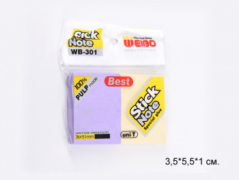 кц_Блок самоклеящийся (стикеры) арт. WB-301 Цвета микс76*51 мм,100 л. в пак.