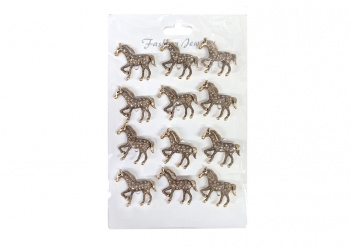 Брошь арт. XBZ0098-4 Лошадь золото с прозрачными стразами Набор 12 шт. в пак.