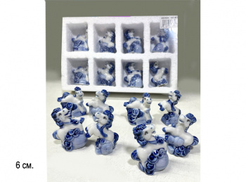 Фигурка фарфоровая арт. W2026-601 Лошадь бело-синяя ассорти 6 см 1шт. в пак. (8 шт.) упаковка