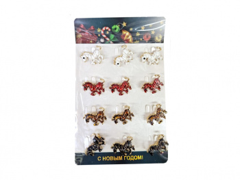 Брошь арт. 1022-709 Лошадь цвета микс глазурь, золотая полоска Набор 12 шт. в пак.