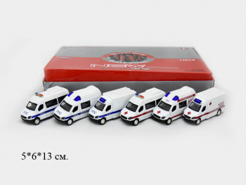 Модель металл. арт. FY5058RABC-12D ДПС, Скорая ассорти свет, звук (12 шт.) шоубокс_~