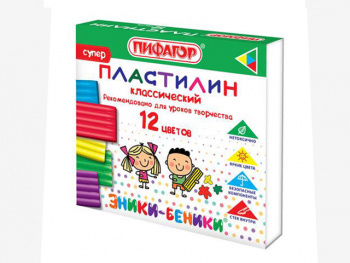 кс_Пластилин классический арт. 106505 ПИФАГОР "ЭНИКИ-БЕНИКИ СУПЕР" 12 цветов 120 г, стек