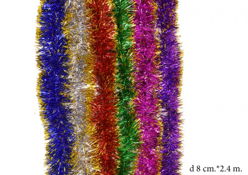 Мишура арт. 7#007 d 8 см Цветная с золотистыми кончиками 2,4 м 