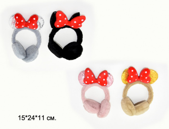 Наушники меховые арт. D1-6585 Бантик стразы ушки цвета микс 1 шт. в пак.