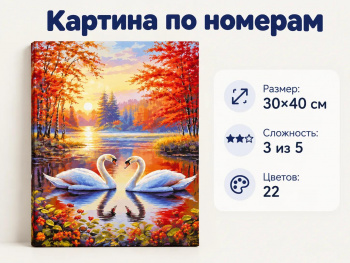 Картина по номерам арт. SA91151 Два лебедя на осеннем озере 30*40 в кор.