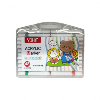 Маркеры арт. Y-8003-48 Акриловые 48 шт. "Зверушки" в прозрачном кейсе|