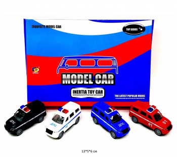 Модель металл. арт. DD-2805P Инерц. УАЗ ДПС, Пожарная охрана (12 шт.) шоубокс_