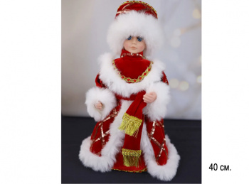 Снегурочка арт. 23B14-16-601 В красно-белой шубке муз. 40 см в пак.