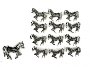 Брошь арт. XBZ0099-2 Лошадь серебро с черными стразами Набор 12 шт. в пак.