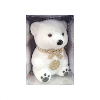 Игрушка-подвеска арт. 803003 Медведь с золотым бантом на шее свет. на бат. 14 см в прозр.кор.