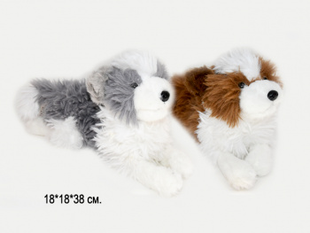 им Собака арт. 06907-209 Мохнатая двухцветная лежит 38 см цвета микс в пак.