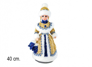 Снегурочка арт. 17B01-16-601 В золотисто-синей шубке муз. 40 см в кор.