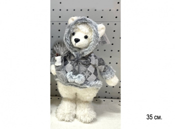 им Медведь арт. BR65B-601 Девочка белая пушистая в сером пальто стоит 35 см в пак.