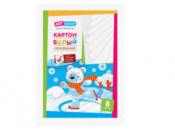 Картон белый мелованный А4, 8 листов "ARTspace", арт.264190, в папке (1/10/30) 264190