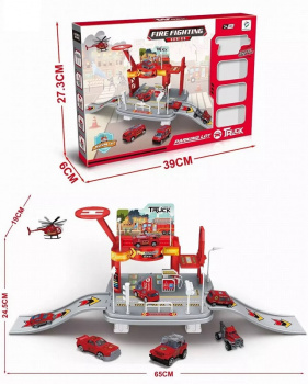 Парковка арт. 8559 "Пожарная часть" 3 машины металл, вертолет в кор.39*6*27,3
