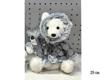 им Медведь арт. BR64B-601 Девочка белая пушистая в сером пальто сидит 25 см в пак.