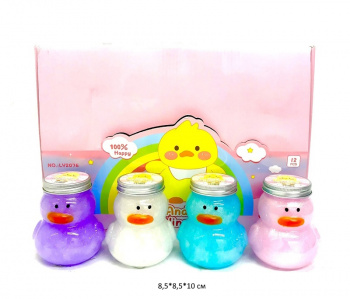 Лизун арт. LY-2076 "Утка" цвета микс блестки фигурн. банка (12 шт.) шоубокс_