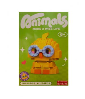 Конструктор арт. W1502-03 Микро Цыпленок в очках 124 дет. в кор.~