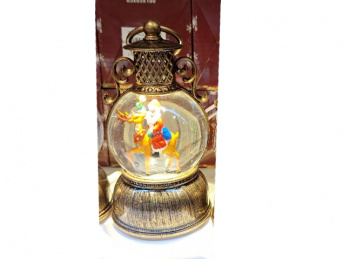 Фонарь Новогодний арт. 690816-2-502 "Дед Мороз верхом на олене" муз. на батар., USB 16 см в кор.