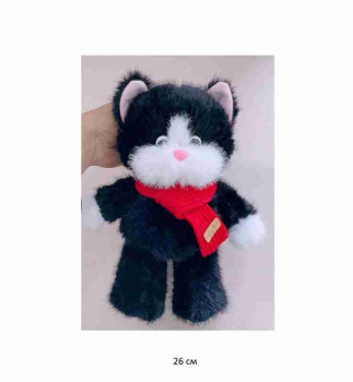 им Кот арт. YE25219-2-4 Пушистый черный в шарфе муз. 26 см в пак.)