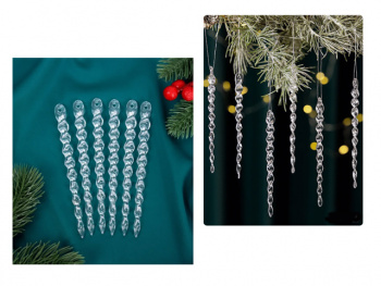 Игрушка-подвеска арт. 25DH18-502 "Сосулька" прозрачная 6 шт. в пак. Набор 12 шт. в упак.