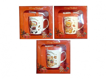 Подарочный набор арт. AT1969B-502 Чайный, кружка с ложкой "Медведь" 3 вида керамика в кор.