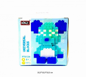 Конструктор арт. PT6124 Микро Медведь голубой 598 дет. в кор._